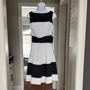 Kate Spade Boatneck Fit & Flare Black & White Rio de Janeiro Midi Dress NWT sz 6